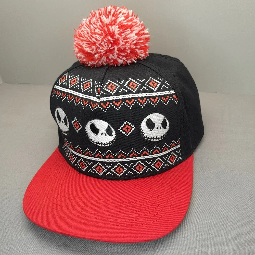 Disney Nightmare Before Christmas Jack Skellington Holiday Pom Snapback Hat